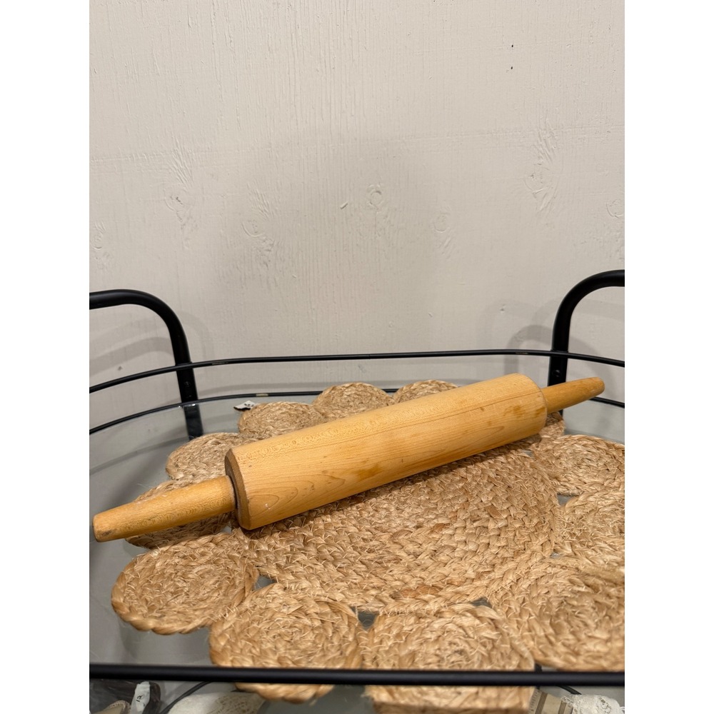 Vintage Wooden Rolling Pin Solid Wood Farmhouse Kitchen Baking Tool 16.5 Inch